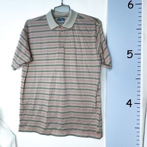 Alan Flusser Beige & Pastel Stripes Golf Performance‎ Polo Shirt Men's Large